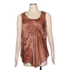 Homefrocks Copper Crinkle Silk Oversize Ruffle Gathered  Blouse Tank Top M